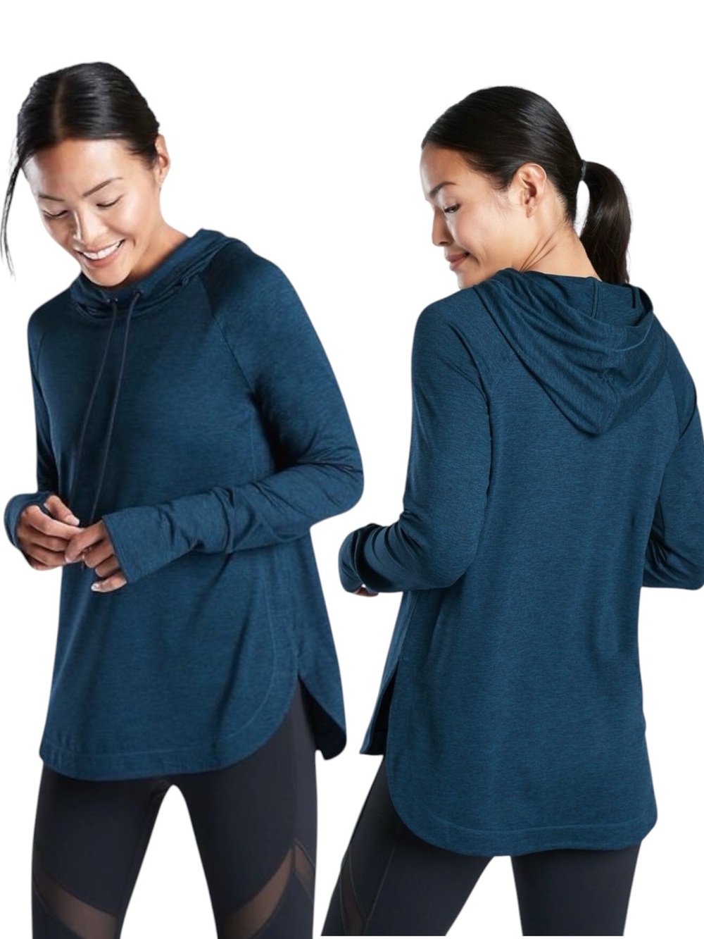 Athleta Uptempo Hoodie Long Sleeve w/Thumb Holes Teal Blue Sz L New w/o Tag